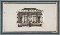 Project for the Alexander Palace, Tsarskoe Selo (Section), Giacomo Quarenghi (Italian, Rota d'Imagna near Bergamo 1744–1817 Saint Petersburg), Pen and black ink, brush with pink, gray and ocher wash, over ruled construction lines in graphite