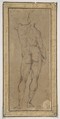 Male Figure Seen from Rear, after a drawing by Michelangelo, After Raphael (Raffaello Sanzio or Santi) (Italian, Urbino 1483–1520 Rome), Pen and brown ink on brown paper