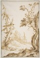 Clearing in a Wooded Landscape, Marco Ricci (Italian, Belluno 1676–1730 Venice (?)), Pen and brown ink, over traces of graphite or lead; framing lines in pen and dark brown ink