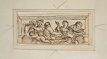 Five Music-Making Figures, Giovanni Francesco Romanelli (Italian, Viterbo ca. 1610–1662 Viterbo), Pen and brown ink, brush and blue wash