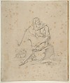 Seated Male Figure with Pipe in a Landscape, S. Romanelli  , Undocumented, Graphite