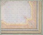 Partial design for the painted decoration of a ceiling, Jules-Edmond-Charles Lachaise French, pen and ink, watercolor, and gouache over graphite on wove paper; mounted on blue wove paper