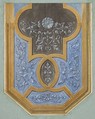 Design for the decoration of a ceiling with rinceaux, Jules-Edmond-Charles Lachaise French, Pen and ink, watercolor, gouache, and gold paint over graphite on laid paper; mounted on blue wove paper