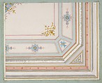 Partial design for a painted ceiling, Jules-Edmond-Charles Lachaise French, graphite, wash, watercolor, gouache, and gold paint on wove paper; mounted on blue wove paper