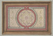 Design for a framed panel with painted decoration, Jules-Edmond-Charles Lachaise  French, Pen and ink, watercolor, and gouache over graphite on laid paper; mounted on blue wove paper