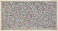 Design for the decoration of a ceiling with strapwork, Jules-Edmond-Charles Lachaise  French, graphite, watercolor, gouache, and gold paint on laid paper; mounted on wove paper