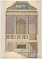 Elevation of an Italianate interior, including steps and an upper  loggia decorated in composite columns, Jules-Edmond-Charles Lachaise  French, pen and ink, wash and watercolor, heightened with white on wove paper