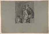 Aeneas and Anchises, Leonaert Bramer Dutch, Brush and gray wash, heightened with white bodycolor; framing lines in brush and gray wash with white bodycolor