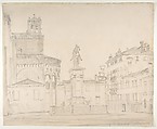 View of the South side of the church of Santi Giovanni e Paolo in Venice, with Verrocchio's statue of Bartolomeo Colleoni, Friedrich Nerly German, Graphite, brush and gray wash