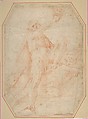 Two Nudes Seen from Below (recto); Male Figure with Upraised Arm (verso), Pomarancio (Cristoforo Roncalli) (Italian, Pomarance ca. 1553–1626 Rome), Red chalk (recto and verso); squared in red chalk