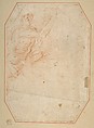 Two Nudes Seen from Below (recto); Male Figure with Upraised Arm (verso), Pomarancio (Cristoforo Roncalli) (Italian, Pomarance ca. 1553–1626 Rome), Red chalk (recto and verso); squared in red chalk
