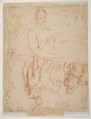 Study for a Raising of Lazarus (recto); half-length study of bearded nude male figure, and a man and woman with donkey (verso), Salvator Rosa (Italian, Arenella (Naples) 1615–1673 Rome), Red chalk highlighted with white chalk