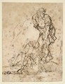 Studies for a Figure Lifted from a Grave or Pit by Cords.  V e r s o: Further Study of the Same Figure, Salvator Rosa (Italian, Arenella (Naples) 1615–1673 Rome), Pen and brown ink (recto and verso)