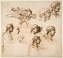 Studies of a Man's Head in Profile, and of a Standing Male Figure, Salvator Rosa (Italian, Arenella (Naples) 1615–1673 Rome), Pen and brown ink, pale brown wash