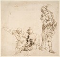 Figure studies: seated and standing men, Traditionally attributed Salvator Rosa (Italian, Arenella (Naples) 1615–1673 Rome), Pen and brown ink, over traces of black chalk