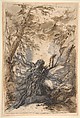 St. Paul, Hermit, Salvator Rosa (Italian, Arenella (Naples) 1615–1673 Rome), Pen and brown and black ink, brown wash, over black chalk, corrected and highlighted with gray gouache