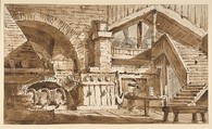 Design for a Stage Set Showing Interior of Rustic Kitchen (