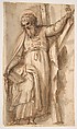 Saint Andrew, Apostle, with Transverse Cross, Book, and Fish, (recto); Architectural sketch (verso), Fabrizio Santafede (Italian, documented Naples, 1576–1623), Pen and brown ink, brush and gray-brown wash, over red chalk (recto);
 red chalk (verso)