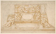 Design for a Funerary Monument, Francesco Salviati (Francesco de' Rossi) (Italian, Florence 1510–1563 Rome), Brush and brown wash, over black chalk