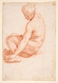 Seated Male Nude, Francesco Salviati (Francesco de' Rossi) (Italian, Florence 1510–1563 Rome), Red chalk