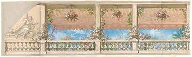 An Outdoor Balustrade Overhung with an Awning in Moorish Style, Jules-Edmond-Charles Lachaise French, graphite and watercolor on wove paper; mounted on laid paper
