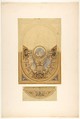 Design for the decoration of an oval ceiling with putti and garlands; with a detail of a lunette, Jules-Edmond-Charles Lachaise French, graphite, watercolor and gold paint on tracing paper; mounted on wove paper
