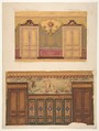 Two Designs for the decoration of walls pierced by pairs of double doors, Jules-Edmond-Charles Lachaise French, Graphite and watercolor on tracing paper; mounted on heavy wove paper