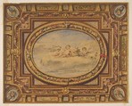 Design for a painted ceiling with putti on clouds in a central oval, Jules-Edmond-Charles Lachaise French, Graphite, watercolor, and gold paint on wove paper; mounted on wove paper