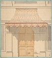 Design for an awning over a door, in Moorish style, Jules-Edmond-Charles Lachaise French, pen and ink, brush and wash, watercolor on laid paper; mounted on blue wove paper