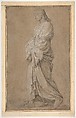 Study for Saint Gervasius, Eustache Le Sueur (French, Paris 1616–1655 Paris), Black chalk heightened with white chalk, on gray-beige paper; framing lines in pen and brown ink