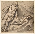 Venus and Sleeping Cupid, Hans Stutte (German, active Lübeck, died before 1625), Pen and dark brown ink, brown wash