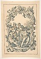 Three Musicians and Harlequin in an Ornamental Frame, Georg Philipp Rugendas II German, Pen and brown ink, brush and blue-gray wash; framing lines in pen and brown ink