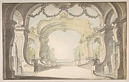 Study for a Stage Set, Jacques de Lajoüe (French, Paris 1686–1761 Paris), Pen and gray ink, brush and gray and colored wash over traces of black chalk and graphite