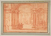 Study for the Rotunda of a Palace, Jacques de Lajoüe French, Red chalk with red chalk wash, with framing lines in pen and black ink