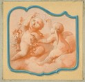 Two putti on clouds, Jules-Edmond-Charles Lachaise  French, Oil paint over graphite