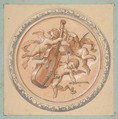 Medallion with putti holding a cello, Jules-Edmond-Charles Lachaise  French, Graphite and watercolor
