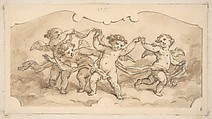 Putti at play, Jules-Edmond-Charles Lachaise  French, Graphite and brown wash