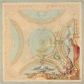 Design for a ceiling with garland bearing putti, Jules-Edmond-Charles Lachaise  French, Graphite, gouache, and watercolor