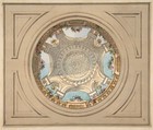 Design for a ceiling with trompe l'oeil balustrade, Jules-Edmond-Charles Lachaise  French, Graphite, pen and black ink, gouache, and water color