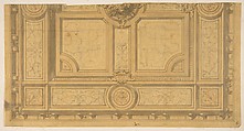 Design for Half of a Ceiling Decoration, Fontainbleau, Jules-Edmond-Charles Lachaise  French, Graphite, pen and black ink, and gray wash on transfer paper