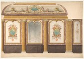 Design for wall panels with putti and flower garlands, Jules-Edmond-Charles Lachaise  French, Graphite, pen and black ink, and watercolor