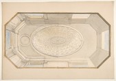 Design for a coiffered ceiling, Jules-Edmond-Charles Lachaise French, Graphite, pen and black ink, gouache, and watercolor