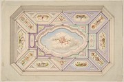 Design for a ceiling with a putto, Jules-Edmond-Charles Lachaise  French, Graphite, pen and black ink, gouache, and watercolor