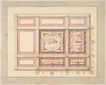 Design for a ceiling with allegorical panels, Jules-Edmond-Charles Lachaise French, Graphite, pen and black ink, gilt, gouache, and watercolor