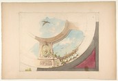 Design for a ceiling with trompe l'oeil balustrade and sky, Jules-Edmond-Charles Lachaise French, Graphite, gouache, and watercolor