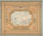 Design for a ceiling with four medallions and sky motif in center, Jules-Edmond-Charles Lachaise  French, Graphite and watercolor
