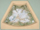 Design for one section of a ceiling painted in trompe l'oeil iron work with flowering vines and birds, Jules-Edmond-Charles Lachaise French, Graphite, pen and black ink, watercolor and gouache