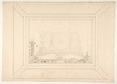 Design for a ceiling decorated with trellis work and a trompe l'oeil balustrade, Jules-Edmond-Charles Lachaise French, Graphite on wove paper