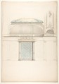 Elevation and transverse section of a domed and colonnaded hall, Jules-Edmond-Charles Lachaise French, graphite, watercolor, and gold paint