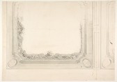 Partial design for a ceiling to be painted with a trompe l'oeil iron railing and roses, Jules-Edmond-Charles Lachaise French, graphite and watercolor on wove paper